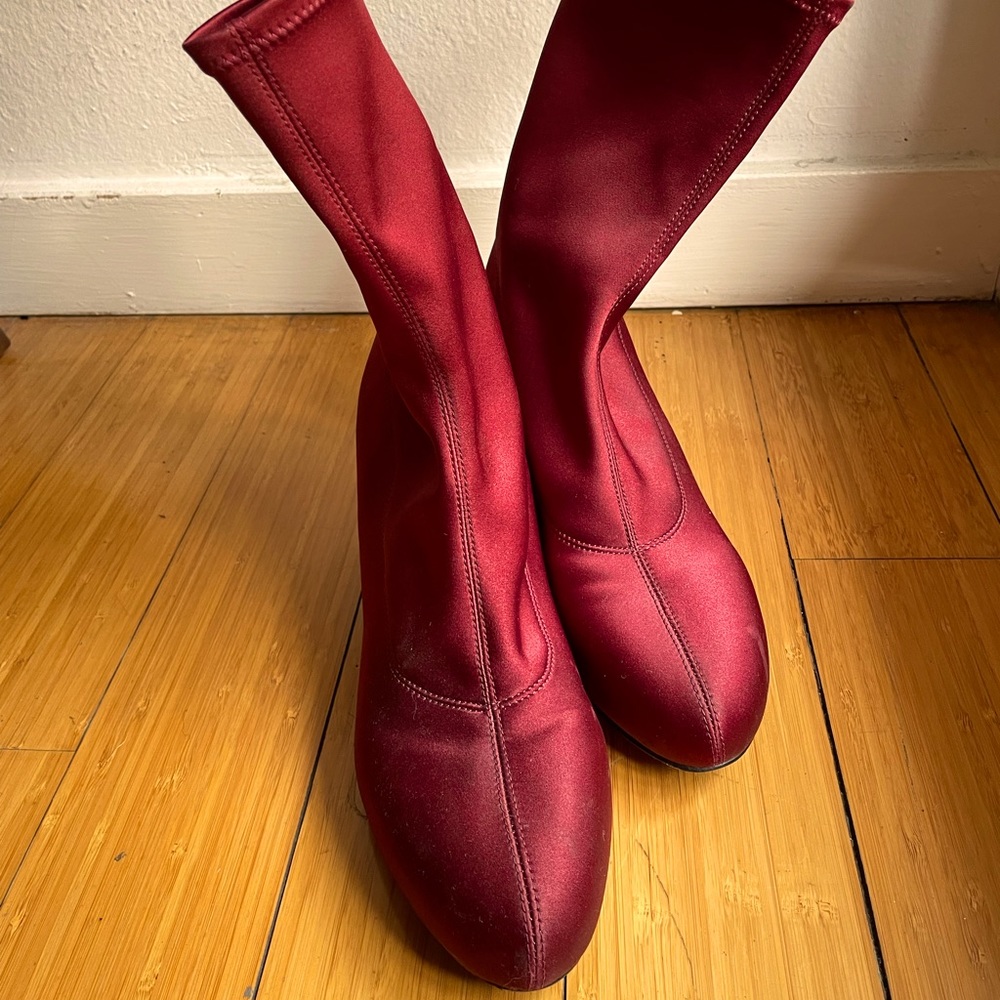 Red monki heeled boots